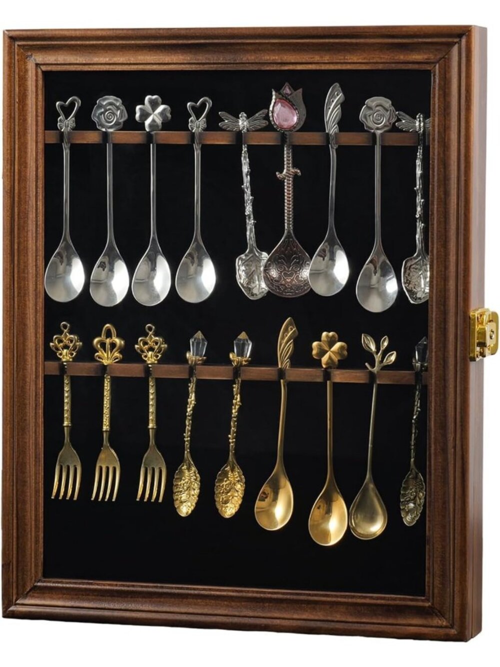 Lockable Wall-Mount Display Case for 18 Souvenir Tea Spoons - UV Protection